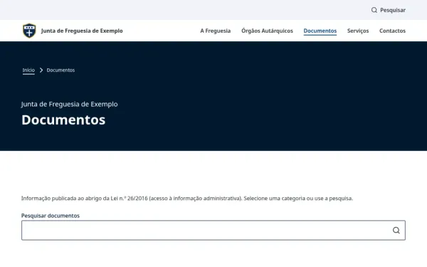 Ágora Digital: Área de documentos, com dados de exemplo