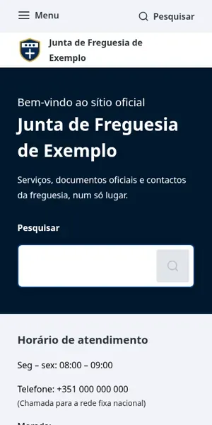 Ágora Digital: Página inicial no telemóvel, com dados de exemplo