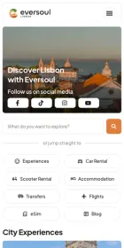 Website Eversoul Lisbon, Tours e atividades, no telemóvel