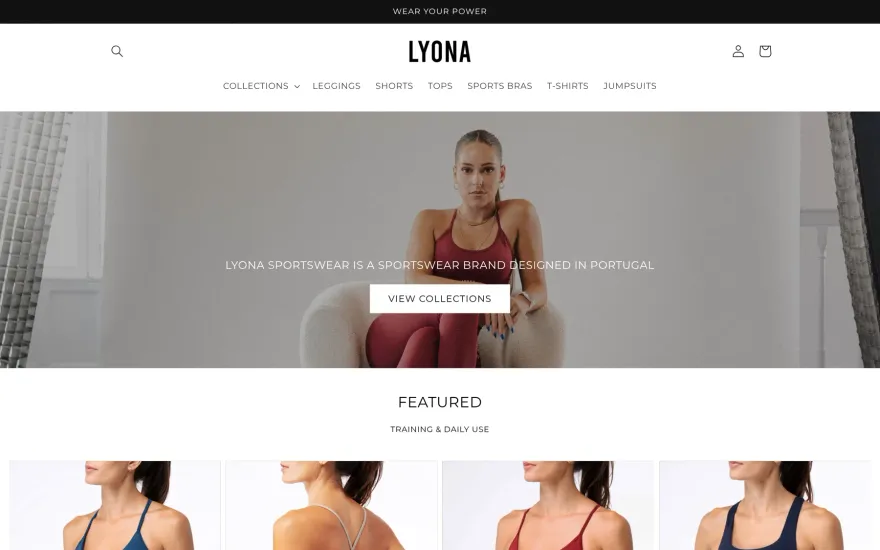 Website Lyona Sportswear, no computador