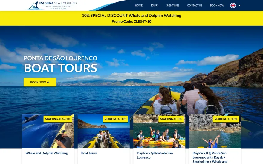 Website Madeira Sea Emotions, no computador