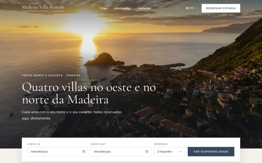 Website Madeira Villa Rentals, no computador