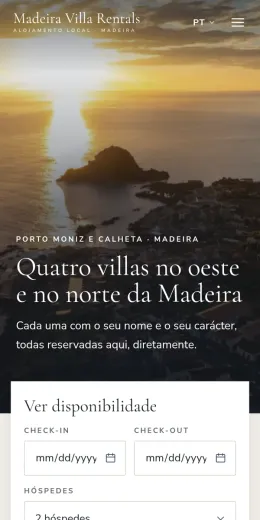 Website Madeira Villa Rentals, no telemóvel