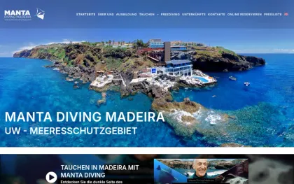 Website Manta Diving Madeira, no computador