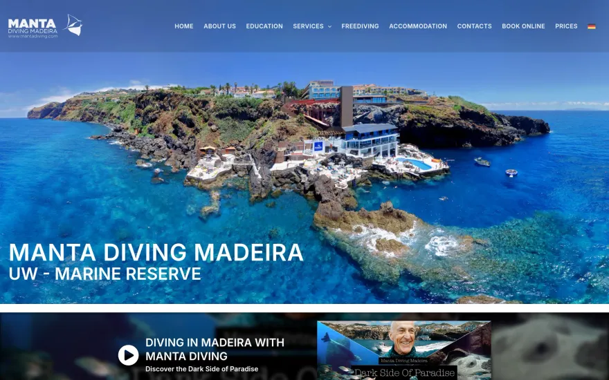 Website Manta Diving Madeira, no computador