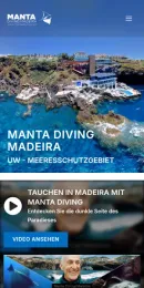 Website Manta Diving Madeira, no telemóvel
