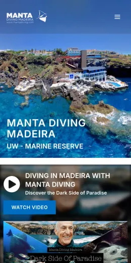 Website Manta Diving Madeira, no telemóvel