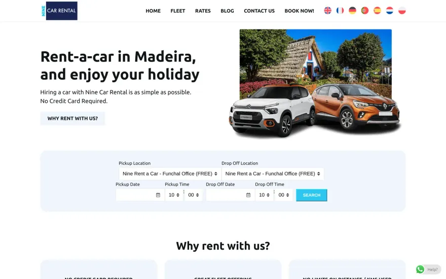 Website Nine Rent-a-Car, no computador