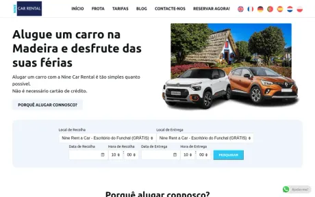Website Nine rent a car, desktop