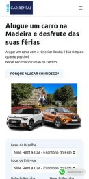 Website Nine Rent-a-Car, no telemóvel